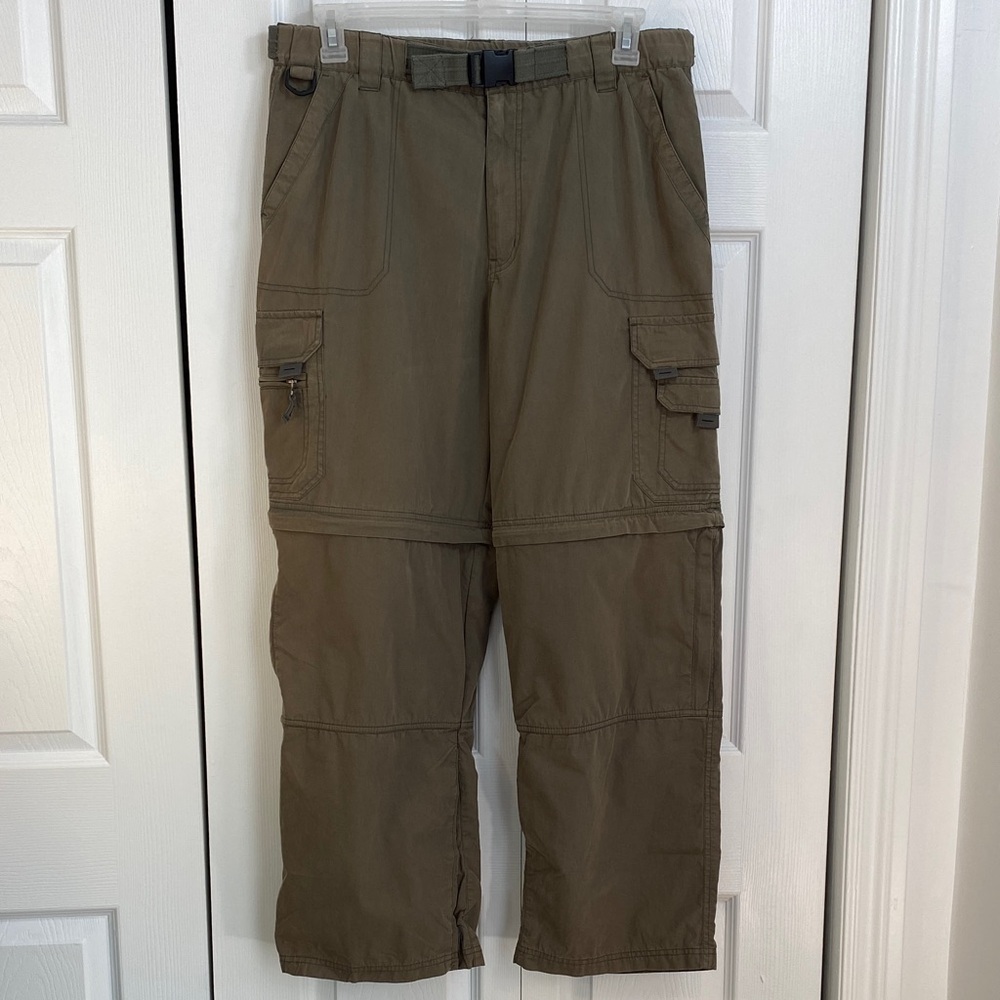 MEN’s Convertible BC Clothing Cargo Pants Olive Green, 10 Pockets, Inseam 30, M